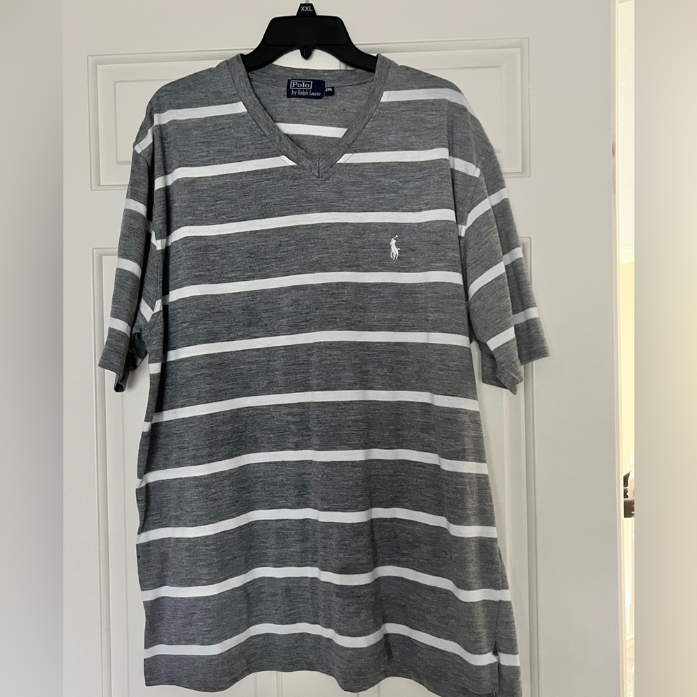 Men’s Polo by Ralph Lauren short sleeve Tee grey w white stripes sz 2XL